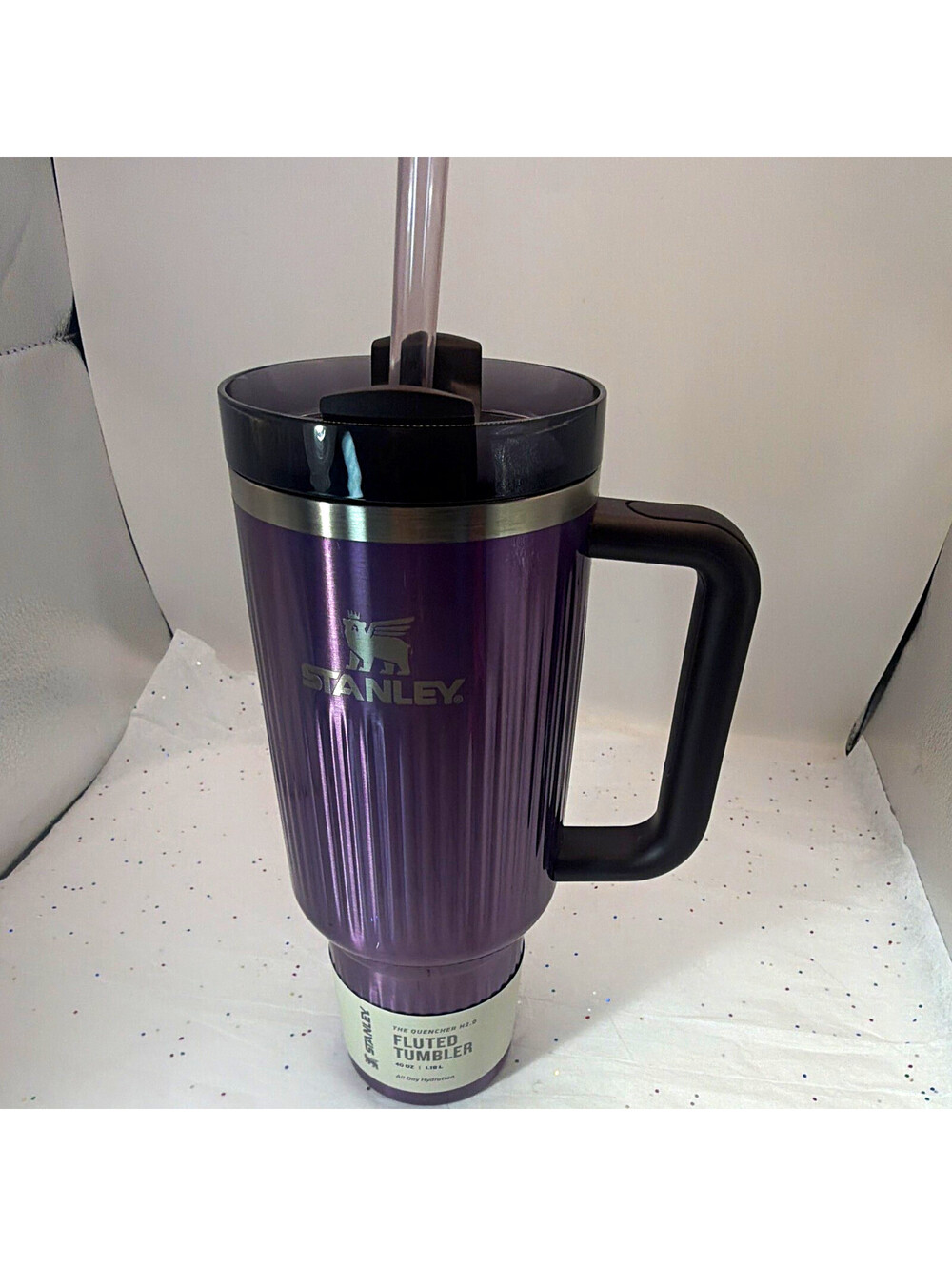 Stanley Quencher H2.0 Fluted 40oz Wisteria Shine Purple Tumbler Cup